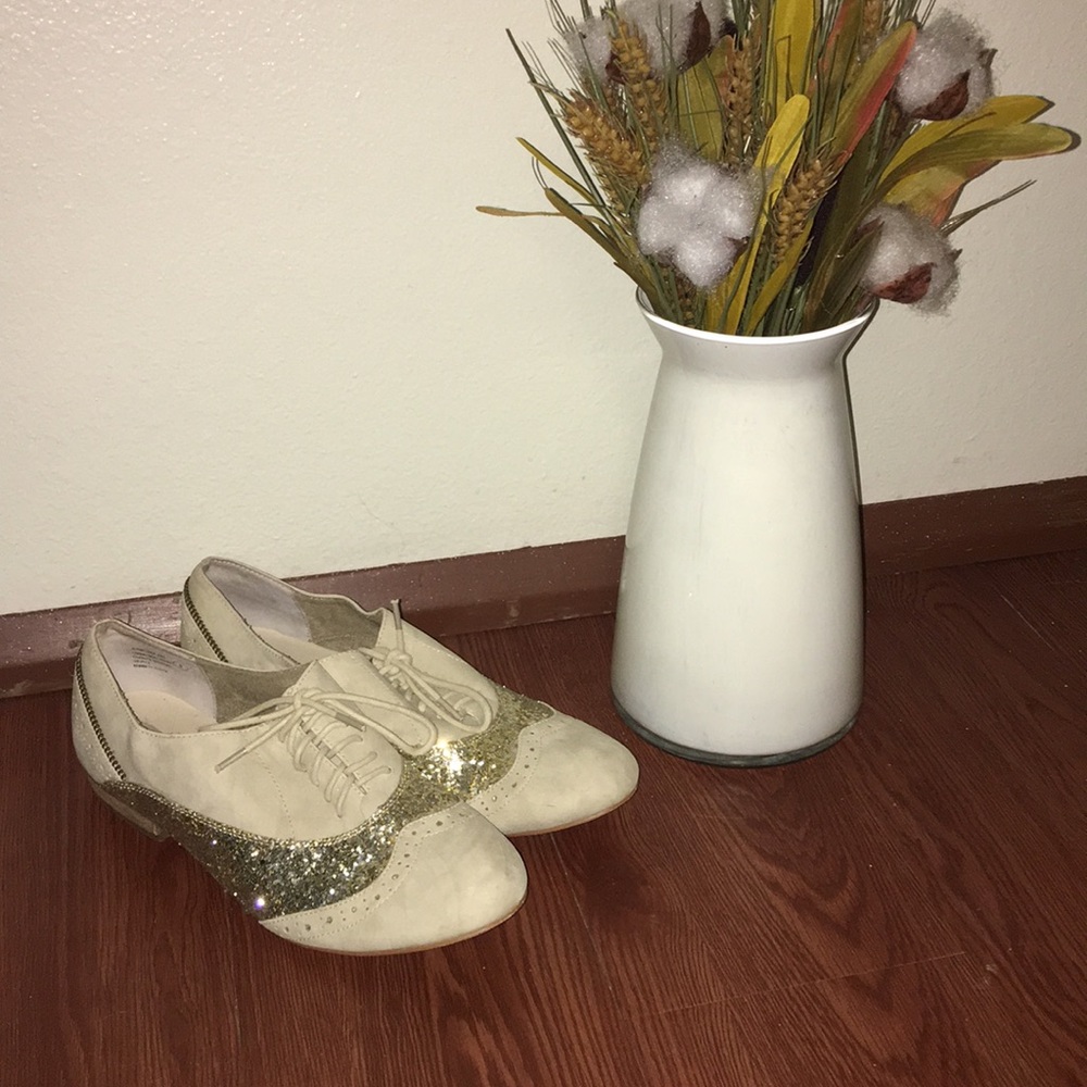 Gold glitter oxfords